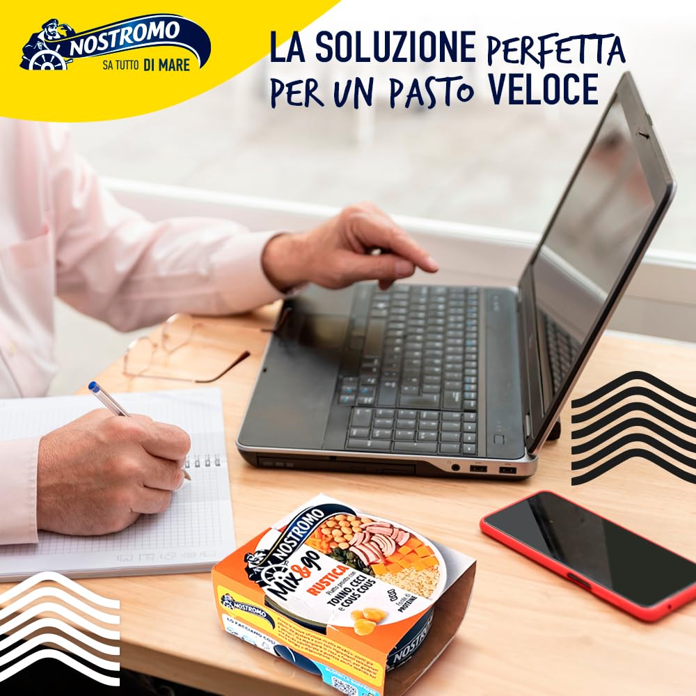 Nostromo Mix&Go Rustico - Piatto Pronto con Tonno, Ceci, Cous Cous - Gusto Mediterraneo e Veloce - Confezione da 12x190g
