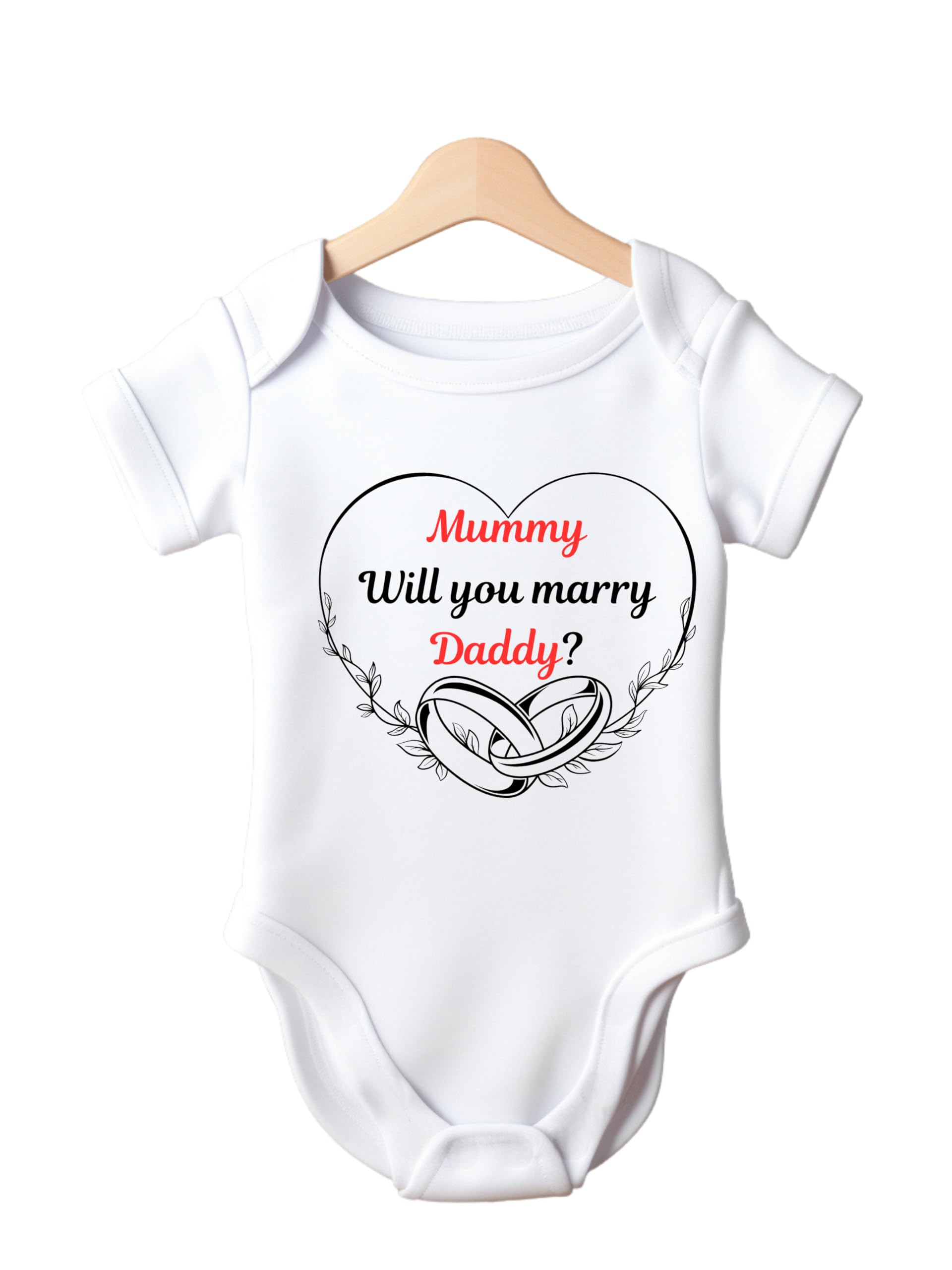 Baby Proposal Bodysuit, White Cotton, 'Mummy Will You Marry Daddy' Design with Wedding Rings (0-3)
