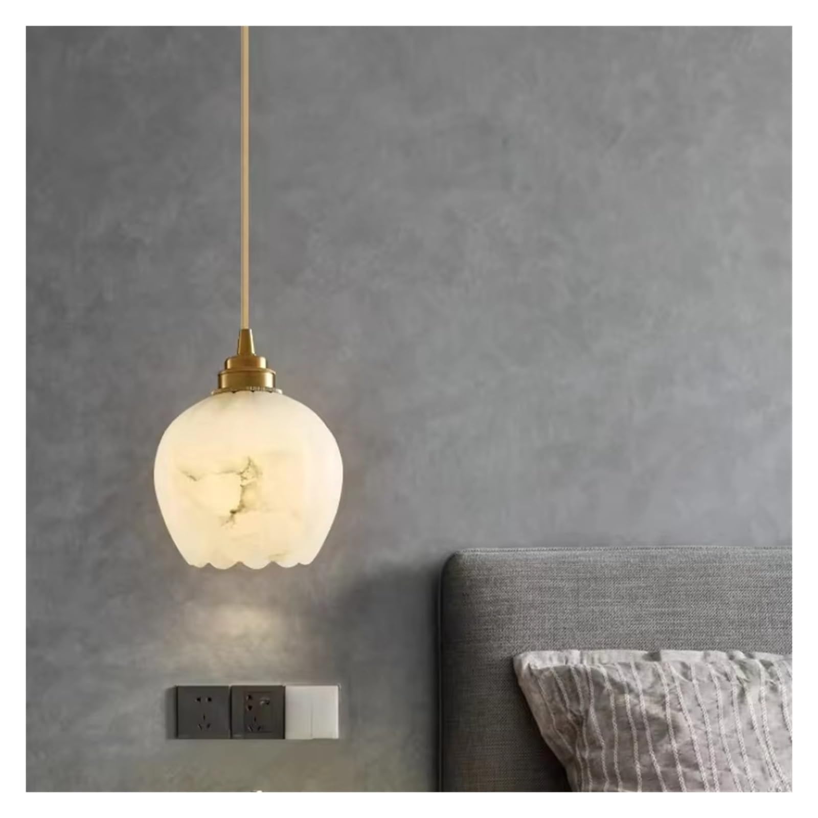 Olskfuh Light Marble All Copper Chandelier Single Head Bedroom Bedside Lamp Designer Restaurant Flower Chandelier Indoor Home Decor,