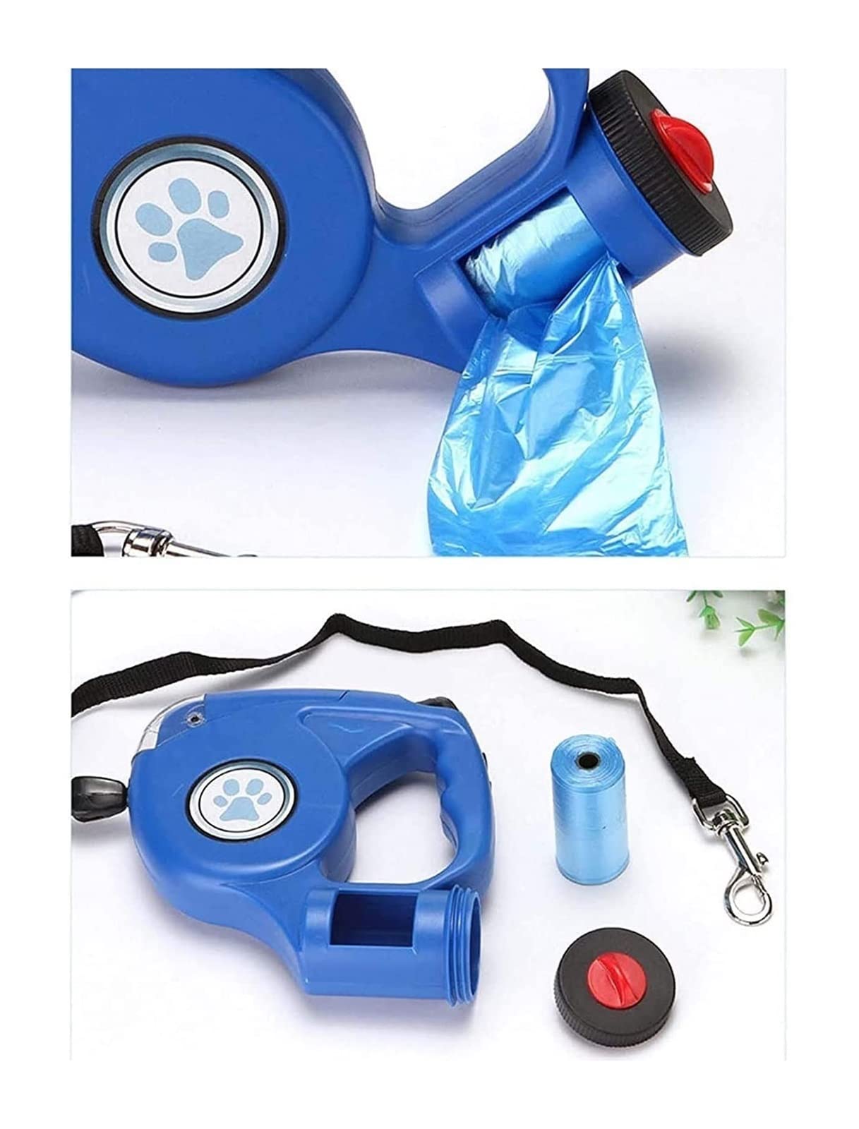 GOUJIAN Einziehbare Hundeleine Mit Heller LED-Taschenlampe Und Abfallbeutel, 360 ° Verwicklungsfrei 16 Fuß Schwere Hundeleine Griff Für Kleine Mittelgroße Hunde Dog Leash | Blue