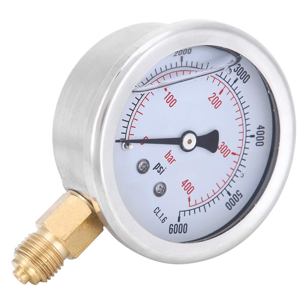 Manometro 1/4BSP 0-6000psi, misuratore di Pressione Radiale Professionale Riempito d'olio, per macchinari, Petrolio, Industria Chimica, ECC.