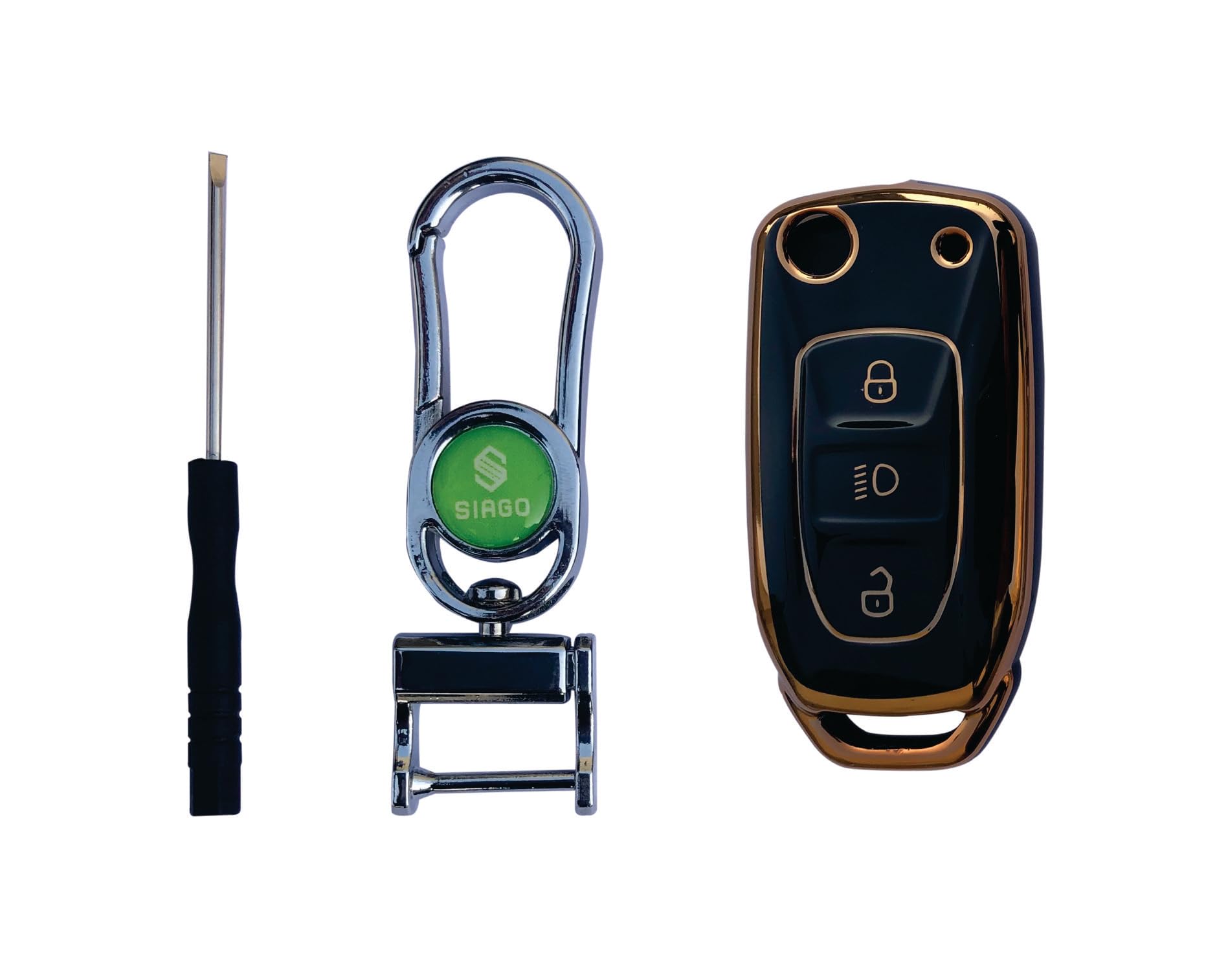 SIAGO Soft TPU Car Key Cover Compatible for Tata Nexon | Altroz | Tiago | Punch | Harrier | Safari | Tigor | Hexa | Zest | Bolt 3 Button Flip Car Key Cover with Key Chain