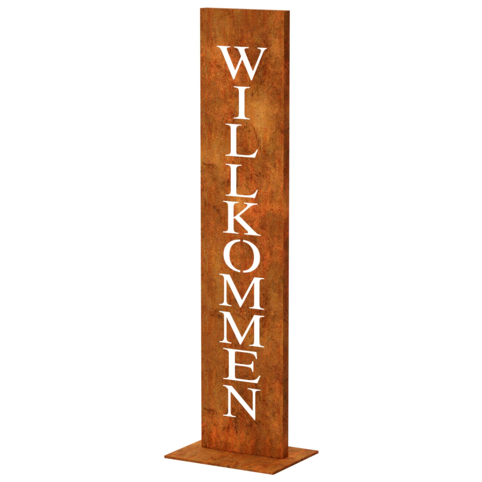 LOFTPLUS Rost Metall Willkommen-Schild for Garten-Deko - 71CM Handgefertigt Wetterfest Metallschild, Stilvolle Deko für Haustür, Garten, Terrasse, Hochzeit