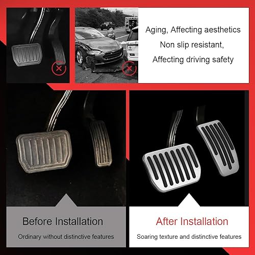 Miniatura 5 de Juego de almohadillas de pedal de pie, fundas de aluminio para pedales de automóvil, almohadillas antideslizantes para pedales de pie, fundas para