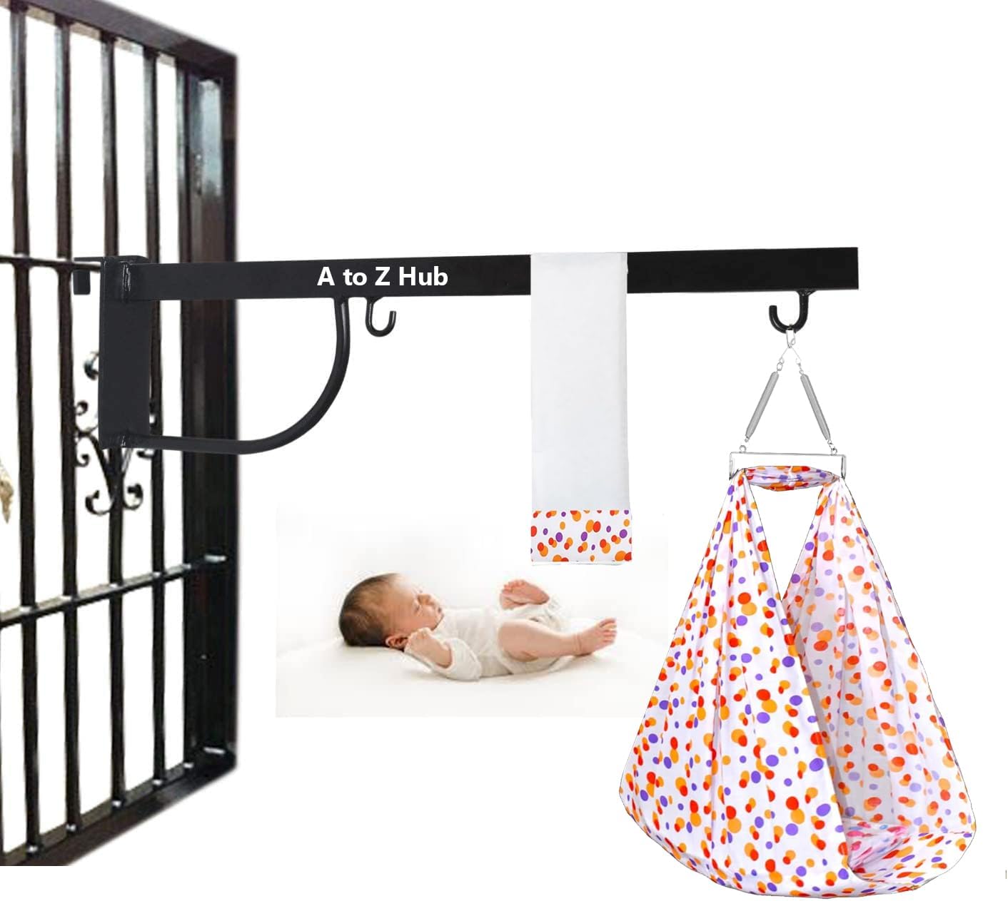 Baby Cradle Window Metal Hanger/Ghodiyu/Swing/Parna/Jhula For New Born Baby With Jhula, Black