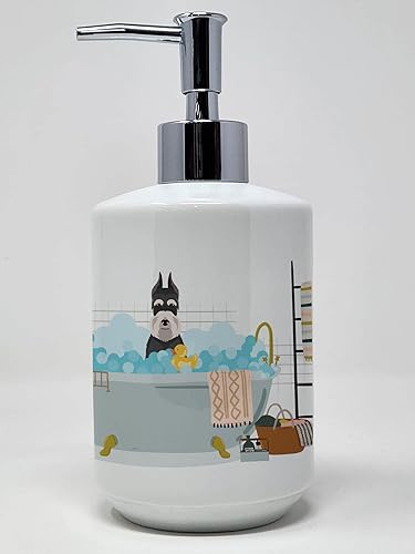 Caroline's Treasures WDK5668SOAP Schnauzer - Dispensador de jabón de cerámica negro y plateado, multicolor