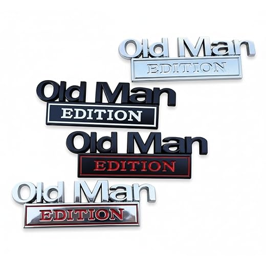 4Pcs Funny Old Man Edition Car Emblem – 3D Metal Sticker Badge for Cars, Trucks & SUVs – Hilarious Gift for Dad, Grandpa, or Friends – Waterproof & Easy to Install