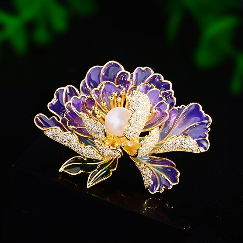 Image of Elegant Flower Brooch Pin for Women, Stylish Vinage Crystal Pearl Rhinestones Brooches Pins Dainty Lapel Pins for Dress Accessories Jewelry