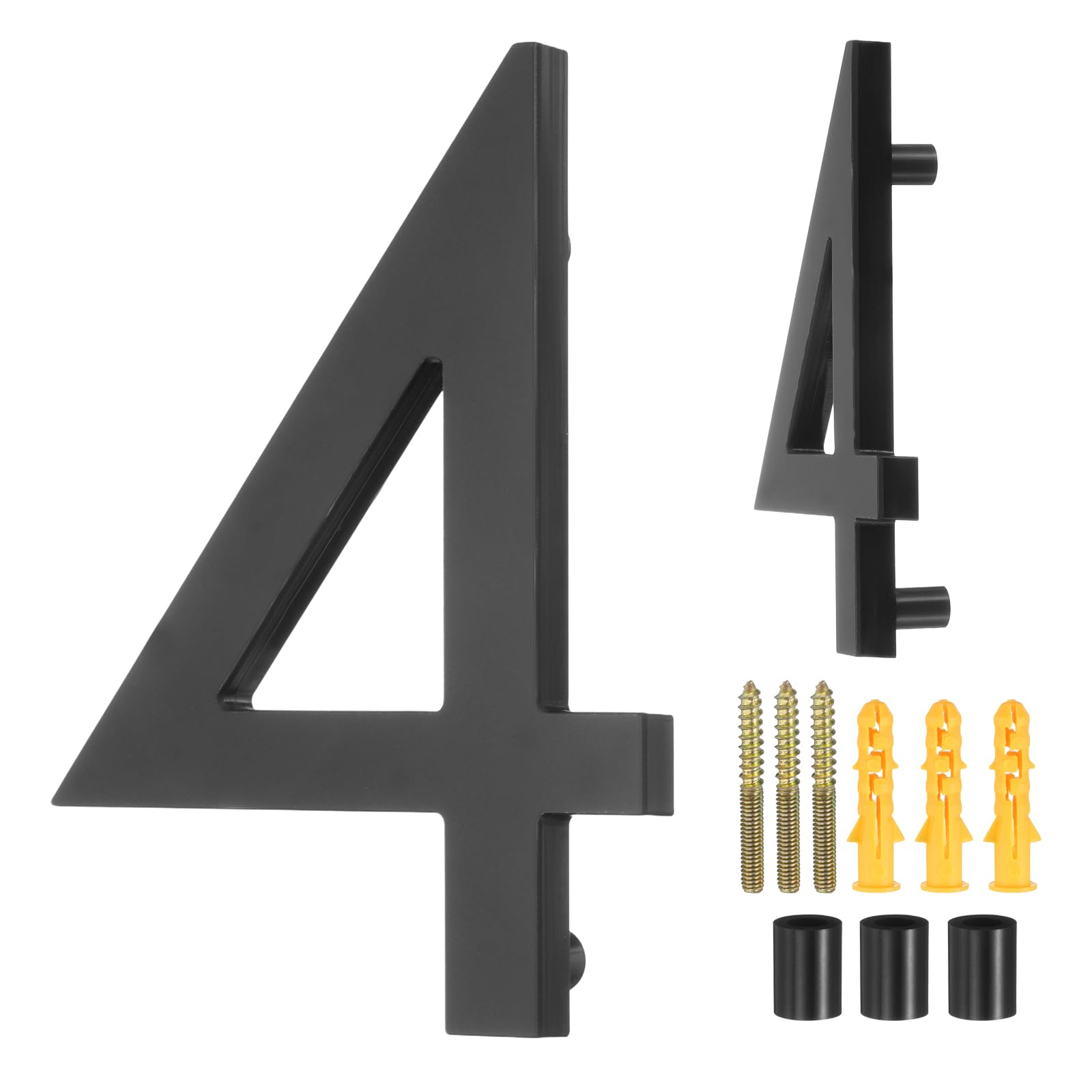 sourcing map Floating House Numbers, 5 Inch Acrylic Modern Address Number for Outside with Nails Kit for Home Street Office Mailbox Sign(Number 4, Black)