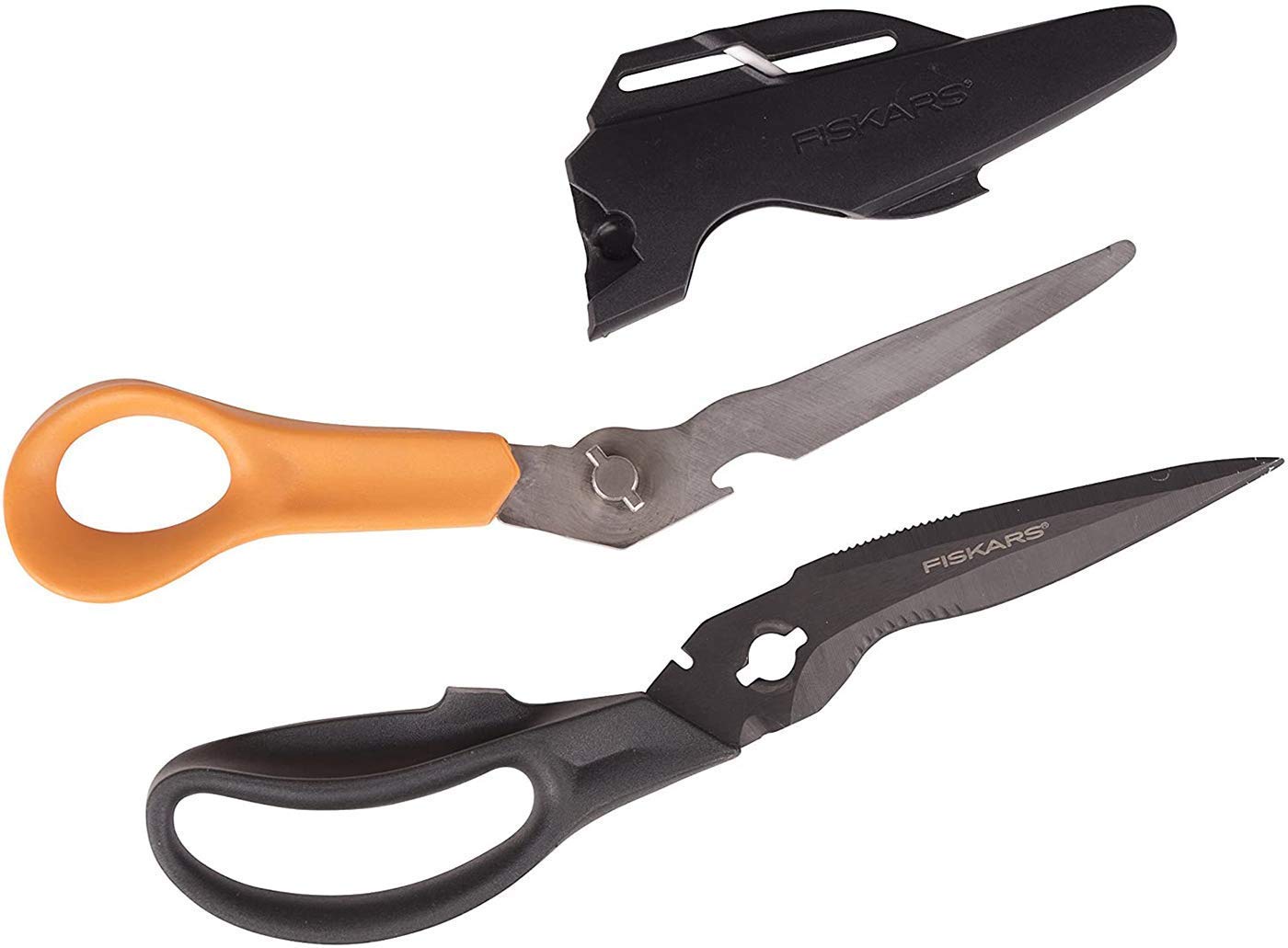 Fiskars Cuts + More Tijeras multifunción, Hoja de Acero Inoxidable/Mangos de plástico, Negro/Naranja, 3.0x30.5x12.0 cm