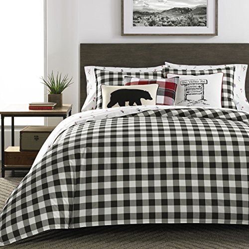 Image of Eddie Bauer - King Comforter Set, Cotton Reversible Bedding, Buffalo Plaid Bedding Set (Black Check, King)
