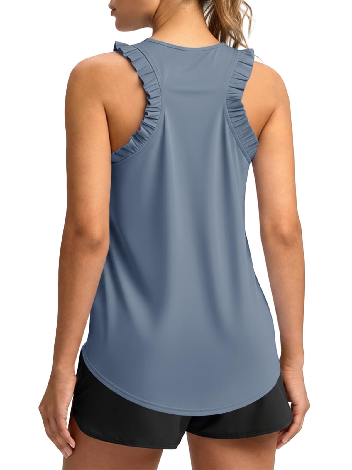 Fisoew Women Summer Workout Tank Tops Ruffle Sleeveless Racerback Crewneck Casual Loose Running Gym Athletic Tee Shirts — view 14