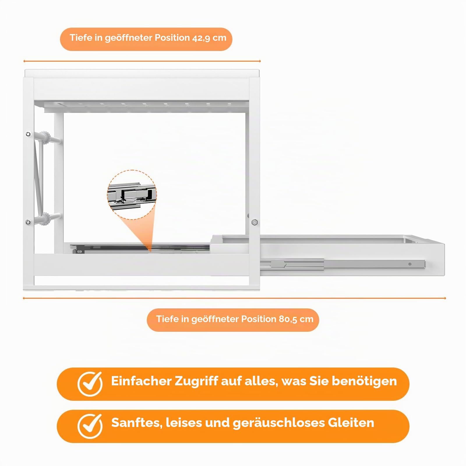 2-Stück Teleskopschublade, Ausziehbare Schublade Küche, Küchen Organizer, 32-52cm Verstellbare Breite, Ausziehbarer Schrank Organizer mit Kleber Organizer Ordnung ohne Bohren