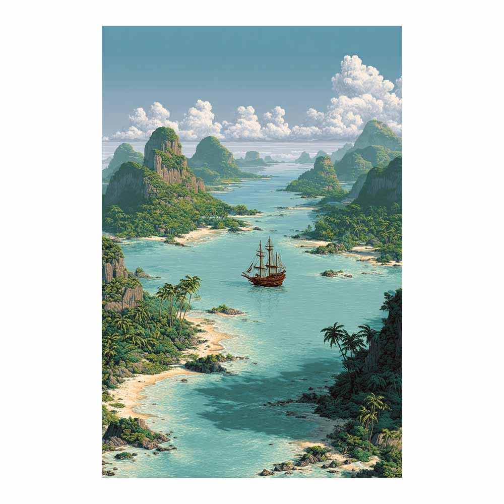HOQIU Canvas Wall Art Pirates Ship Tropical Cove canvas art, art print, house decor, bedroom wall decor above bed, prints for living room.(Multicolor)-60x80cm Unframed