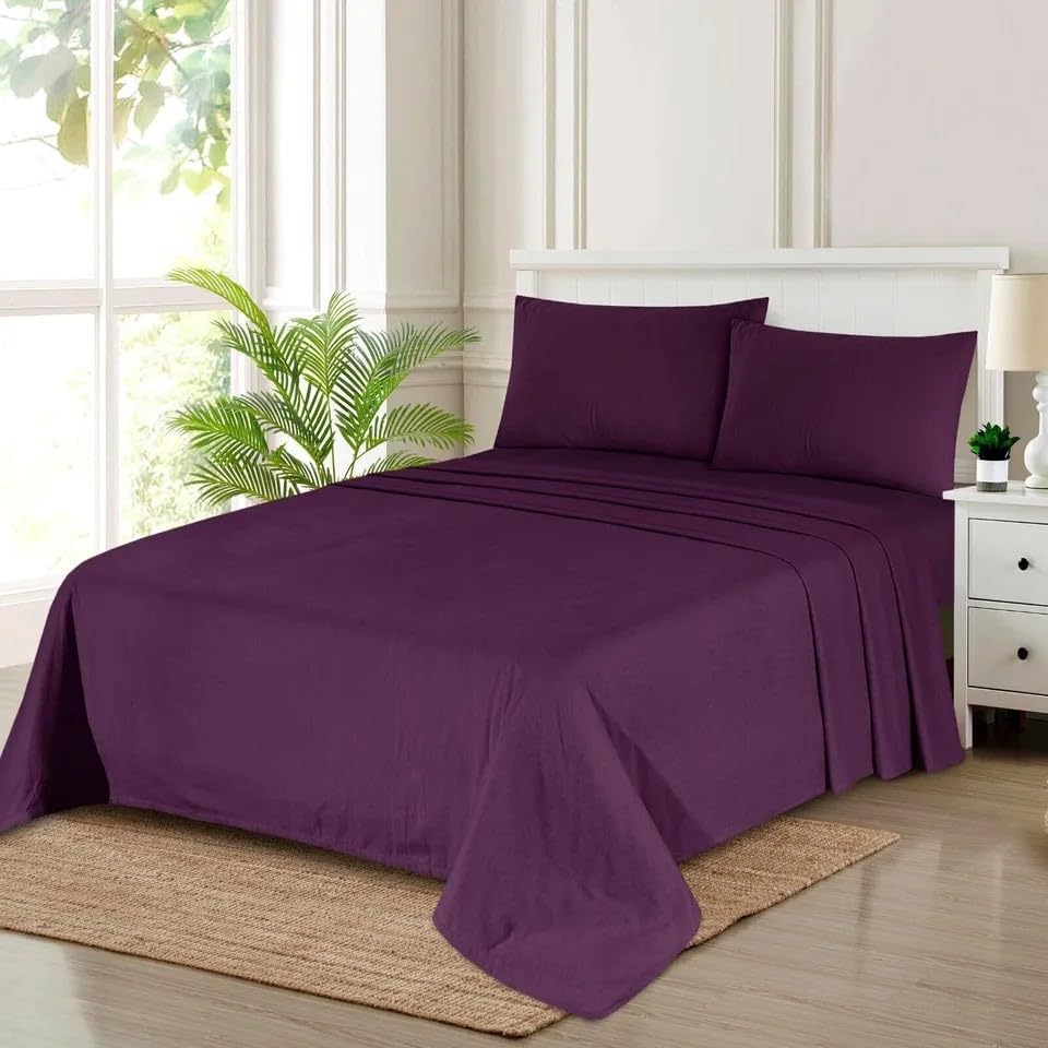 Northren Luxe Extra Deep Thermal Flannelette Fitted & Flat Sheet 100% Brushed Cotton - 32cm/13 inch Super Soft, Cozy, and Warm Bedding (Purple, Single Flat Sheet) — image 1