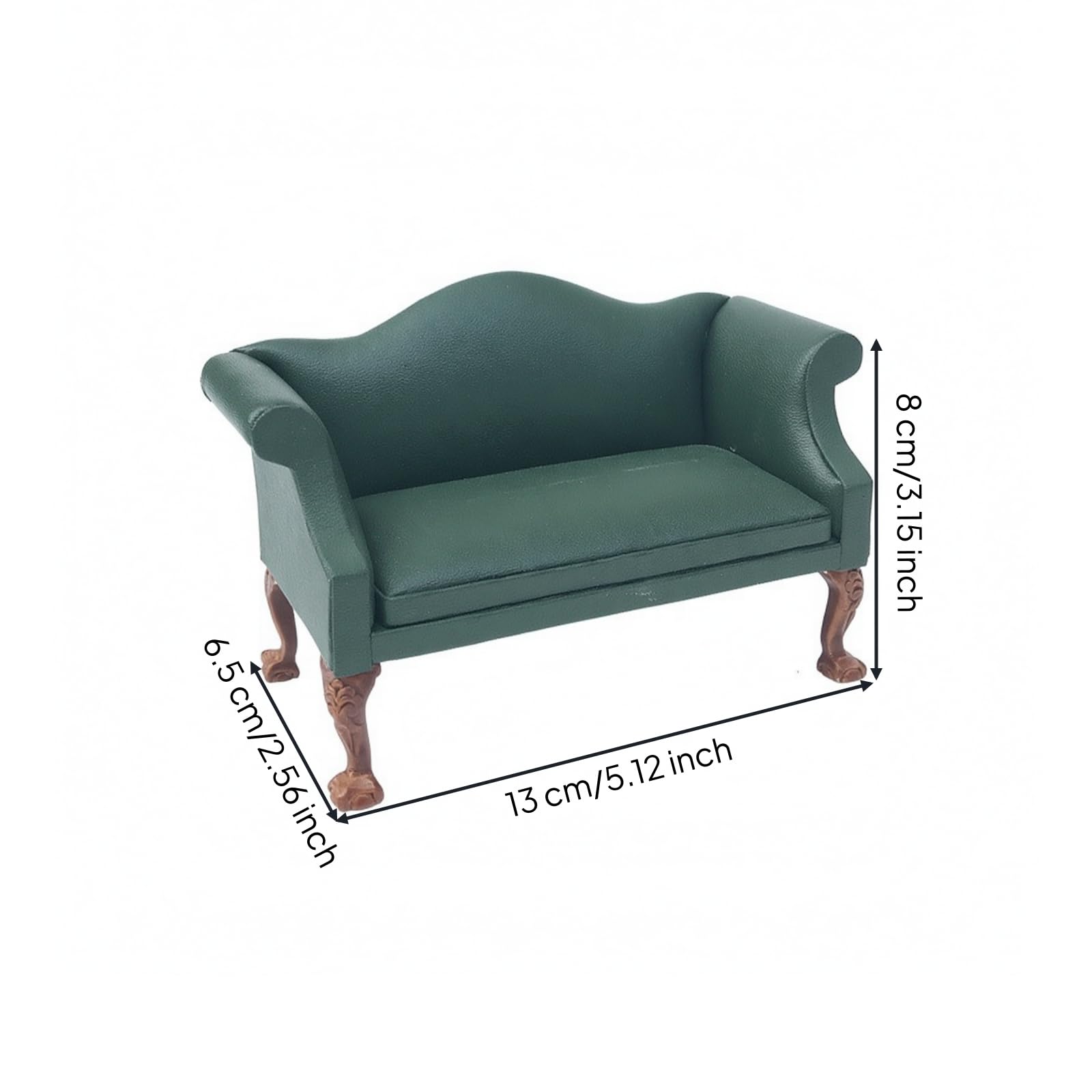 Divanetto in Miniatura 1:12 Elegante, Verde In Pelle, Divano Doppio