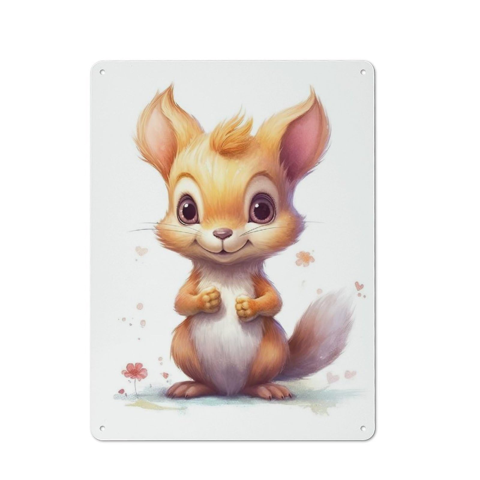Watercolor Baby Squirrel Shed Style Metal Wall Decor 40x30cm, Tin Sign for Conservatory, Home Bar Or Utility Room