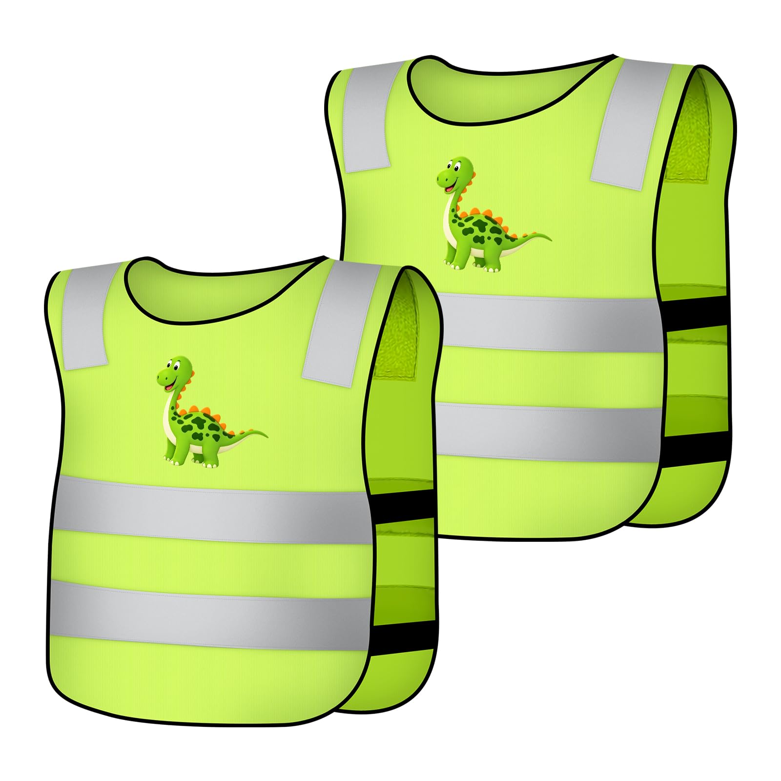 AYBUY 2 Pieces Hi Vis Vests for Kids, High Visibility Reflective Vest for Boys Girls Outdoor Activities (Green Spiny Dragon)
