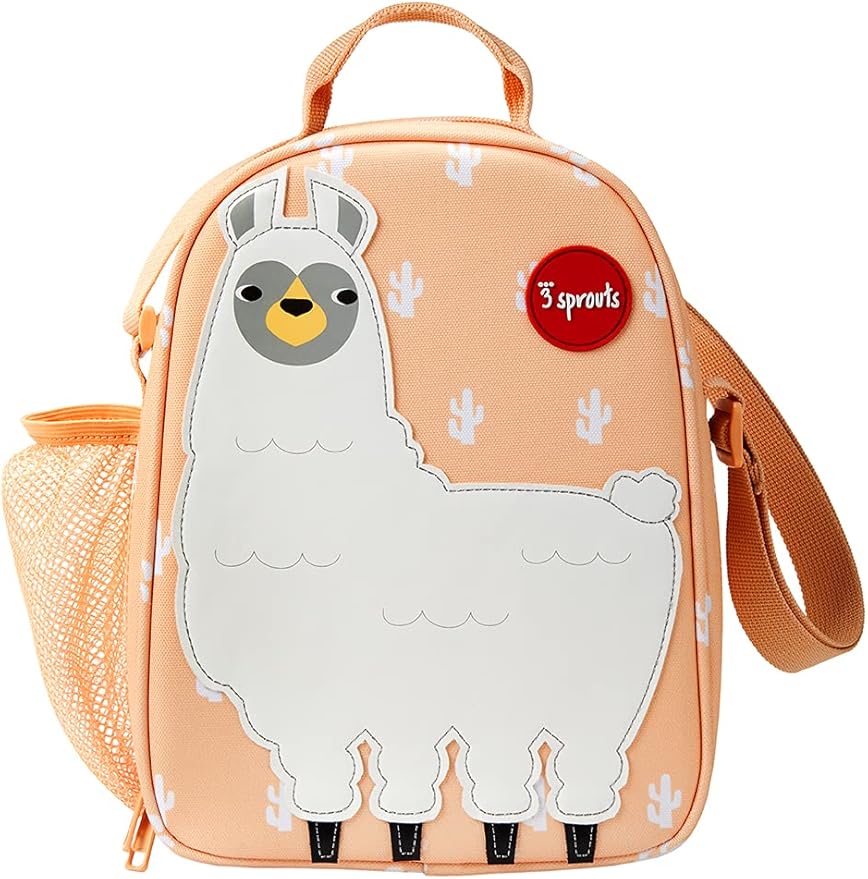 3 Sprouts Kids Lunch Bag - Durable Lunch Box for Boys and Girls - Kids Lunch Box - Perfect for Daycare, School and Travel - Insulated Fabric, Water Bottle Holder - Ideal for Children 3+, Llama