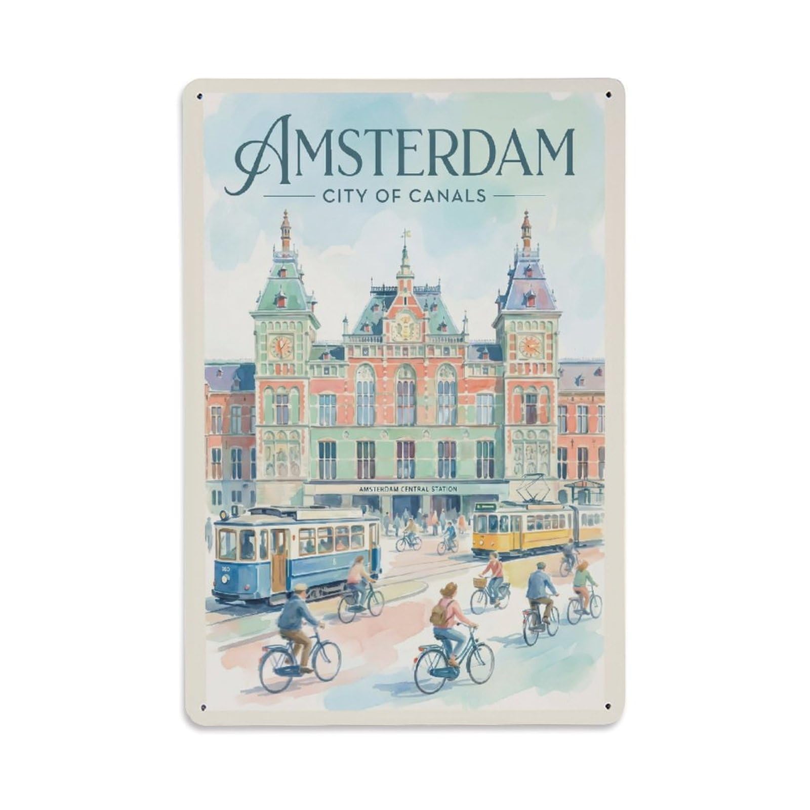 Este 8X12inch Style Vintage Travel Amsterdam Netherlands Bright Metal Tin Sign