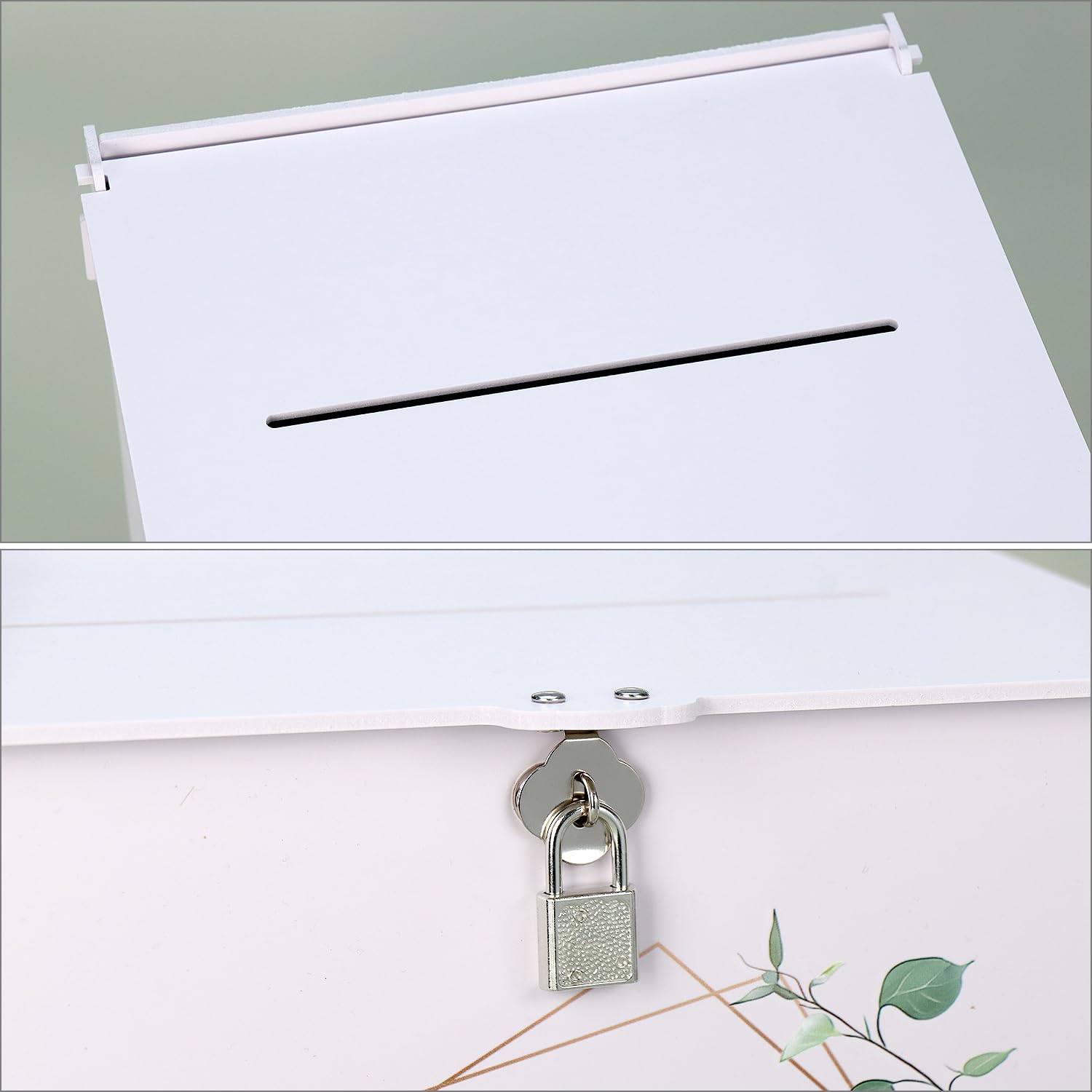 QWORK® 26 CM Scatola per inviti eleganti per matrimoni con lucchetto e biglietto di ringraziamento – Scatola regalo in PVC bianco per ricevimento di nozze e decorazioni per feste