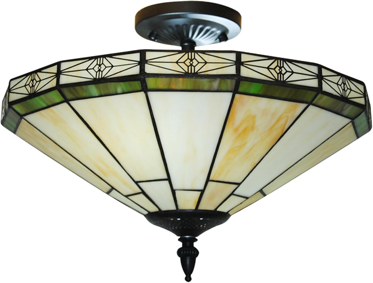 14inch Vintage Chandelier Light Tiffany Style Stained Glass Handmade Ceiling Lamp Retro 2-Light Flush Mount Ceiling Light Fixture for Bedroom Hallway Entryway Foyer