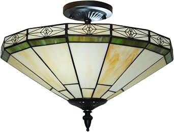 14inch Vintage Chandelier Light Tiffany Style Stained Glass Handmade Ceiling Lamp Retro 2-Light Flush Mount Ceiling Light Fixture for Bedroom Hallway Entryway Foyer