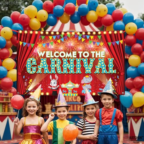 Image of KatchOn, XtraLarge Welcome to the Carnival Banner - 72x44 Inch | Carnival Decorations, Circus Backdrop Banner | Carnival Theme Party Decorations, Outdoor Events, Party Games, Photo Props Decor