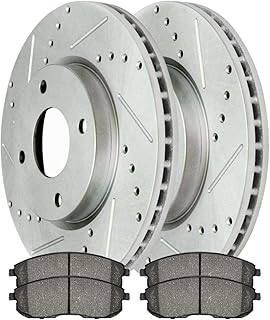 AutoShack BRKPKG003648 Front Drilled and Slotted Brake Rotors Silver and Ceramic Pads Kit Set Driver and Passenger Side Replacement for 2007-2012 Nissan Versa 2011-2012 Sentra 2011-2014 Cube 1.8L FWD