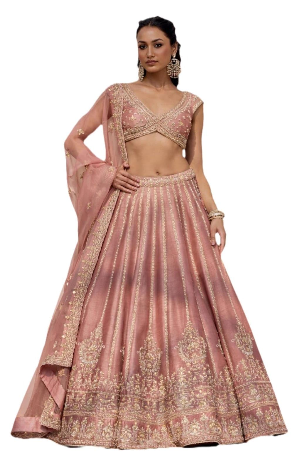 Women’s Semi-Stitched Pink Fancy Silk Zari & Sequin Embroidered Lehenga Choli with Net Dupatta