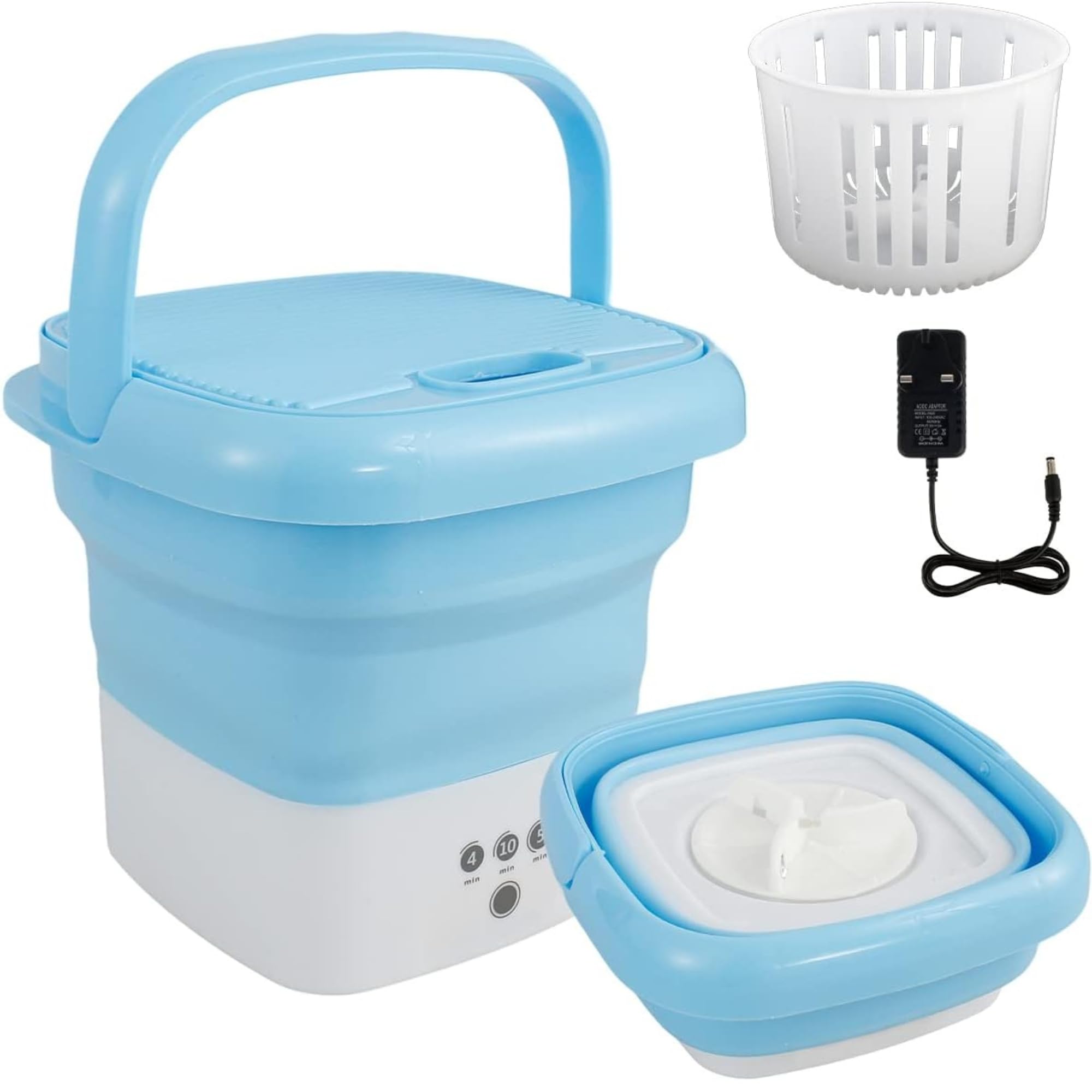 Blue Portable Folding Washing Machine - Compact Mini Washer for Travel, Camping, Apartment Laundry - Automatic and Lightweight Underwear Washer