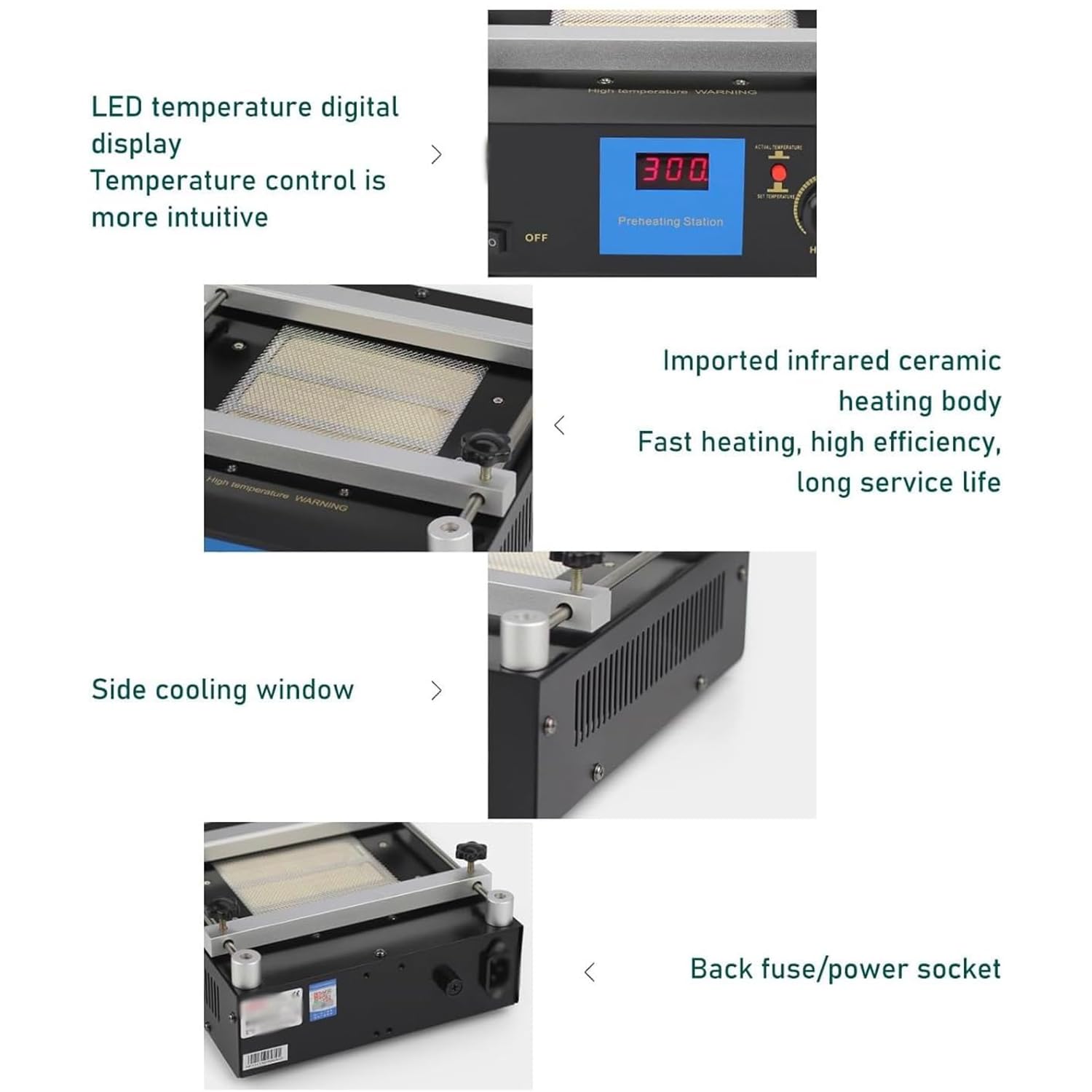 Estación De Precalentamiento De Trabajo, Placa Caliente De Soldadura Con Área Calentamiento De 120x120mm, Calor Rápido Y Rango De Temperatura De 50°C~400°C, Para Reparación De Teléfonos Móviles