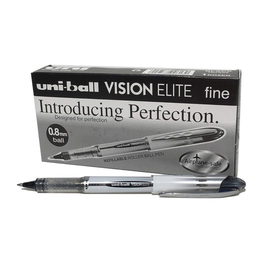 uni-ball Vision Elite Rollerball Pens, 0.8 mm, Black (12-Pack)