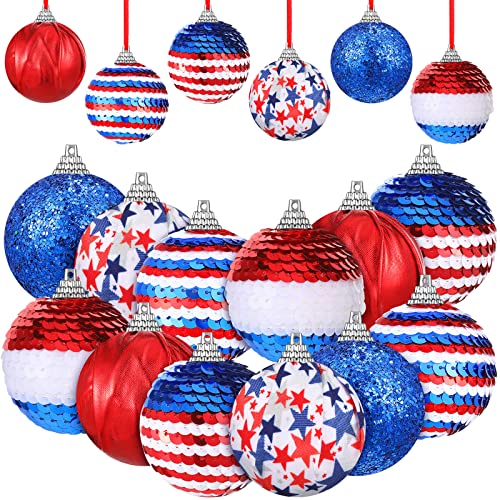 4Th Of July Ball Ornaments Patriotic Decorations For Tree Independence Day Glitter Balls Tree Ornaments 1.97 Inch Red White Blue Ball For Memorial Day Home Hanging Decor (Classic Style, 12 Pieces) #TOP6