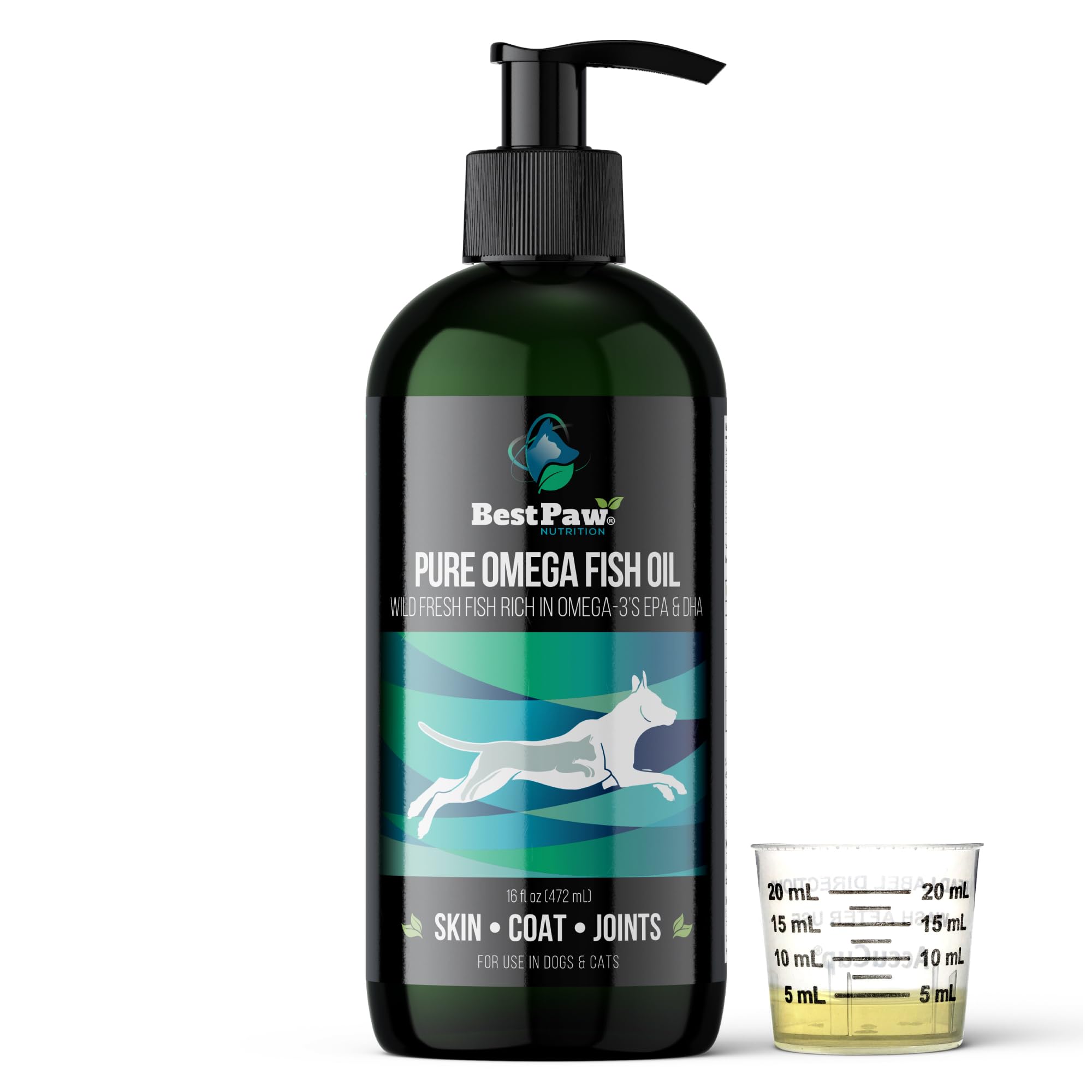 Best Paw Nutrition - Pure Omega Fish Oil for Dogs, Cats & Ferrets - Liquid Supplement for Joint Pain Relief - Soft Skin & Shiny Coat - Omega 3 Fish Oil Pets Love - 16oz