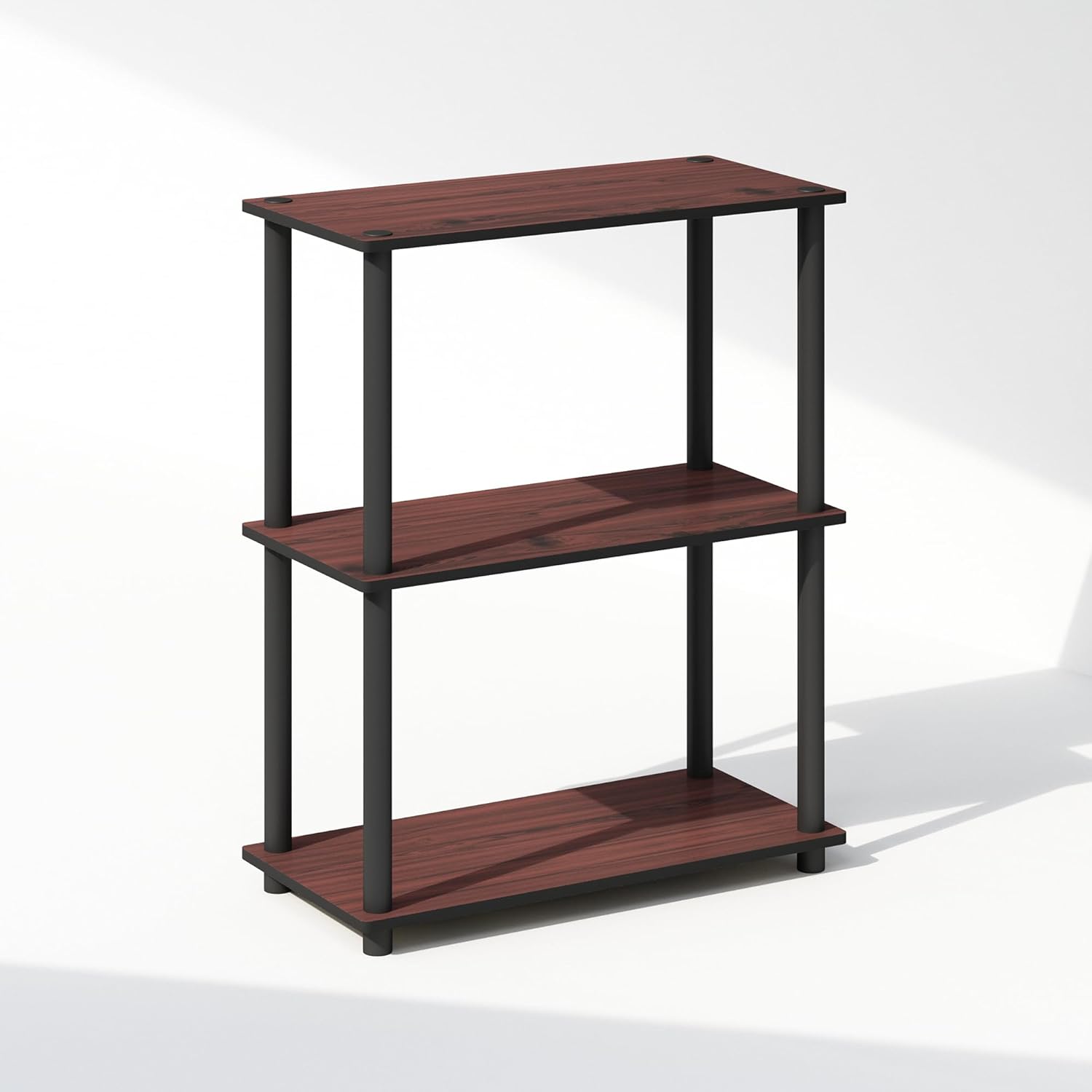 Furinno Turn-N-Tube 3-Tier Multipurpose Compact Bookcase, Dark Cherry Dark Cherry/Black 3-Tier, Round Tube