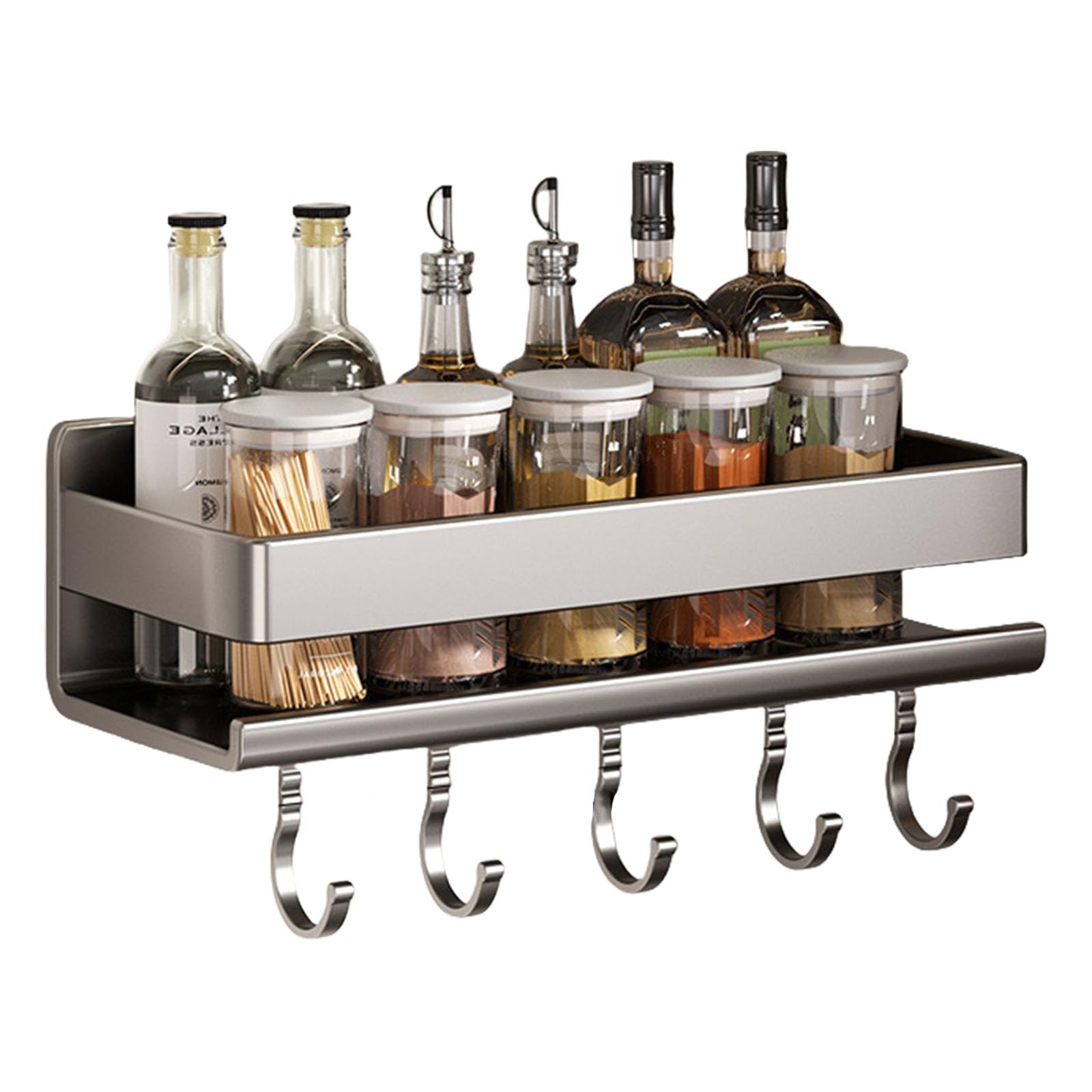 Buxuaaaa Sturdy Carbon Steel Kitchen Spices Rack Wall Mounted Without Drilling with Hook Daily Casual Use Accessory Wall Mounted Organizers