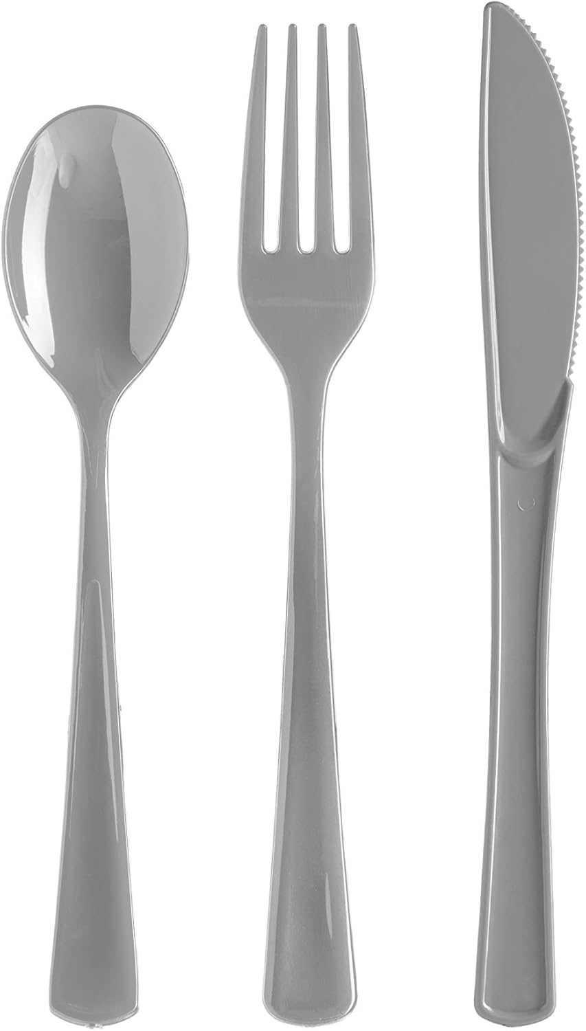 Exquisite 150 Pack Silver Plastic Utensils Heavy Duty Cutlery Set 50 Plastic Forks