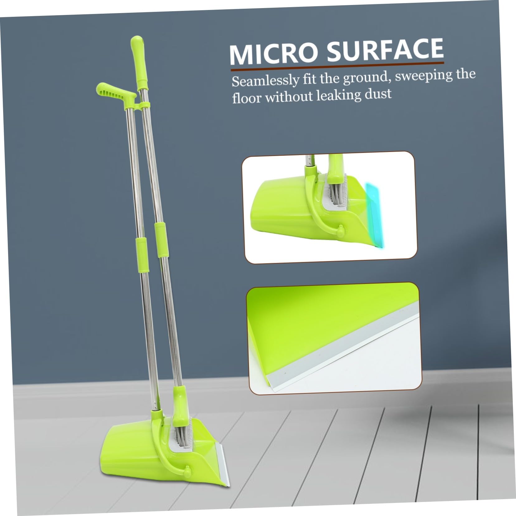 Escoba y Recogedor de Acero Inoxidable Verde, Kit, Herramienta de Limpieza para Suelos, Almacenamiento Compacto, para Hogar, Oficina y Uso Interior, Limpieza para Toda la Familia