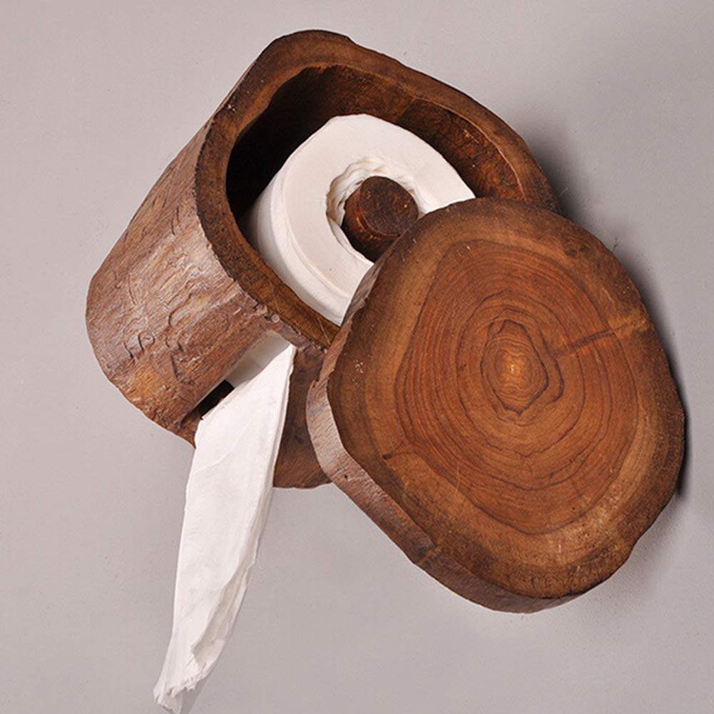 Toilettenpapierhalter aus Holz an der Wand, Seidenpapierhalter, Badezimmer Küchenrollenhalter Ständer,Braun