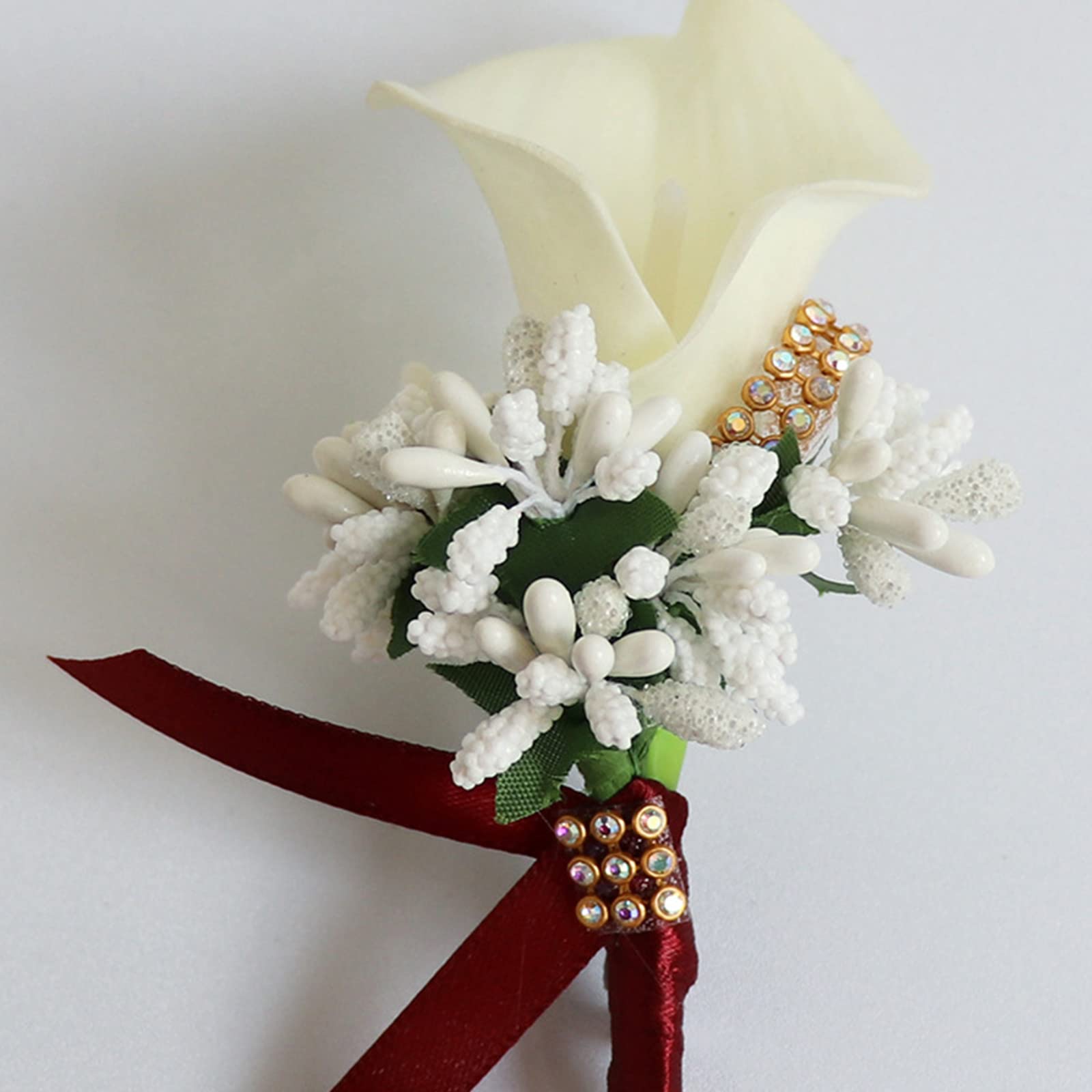Fouriding Boutonniere Sposo Corsage Fiore Polso Sposa Damigella d'onore Clip in Spilla Pin Fiore Artificiale per la Cerimonia Nuziale Matrimonio 2 Set