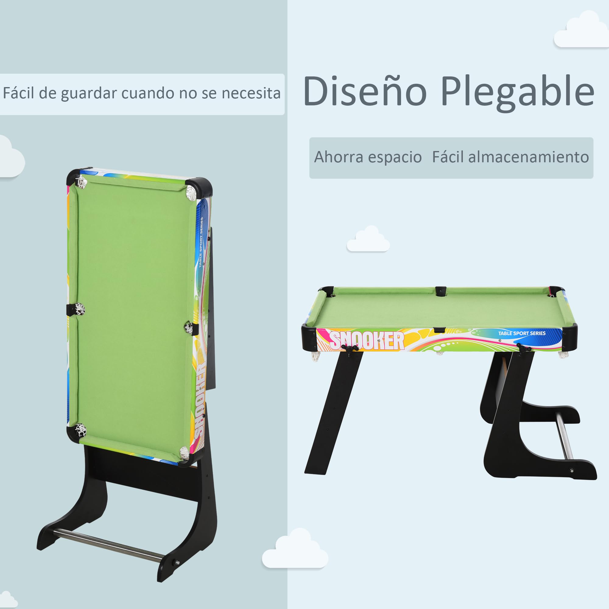 HOMCOM Mesa Multi Juegos Plegable 4 en 1 con Futbolín, Hockey, Billar y Ping-Pong, Mesa de Juegos de Sobremesa con Accesorios Incluidos, Diversión en Casa, 86,5x43,5x64 cm