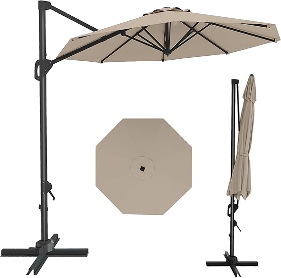 10FT Cantilever Umbrella Outdoor Patio Umbrella w/Base Included Market Offset Umbrella Sun Shade Windproof with 360-Degree Rotation for Patio Garden Deck Pool, Navy Blue