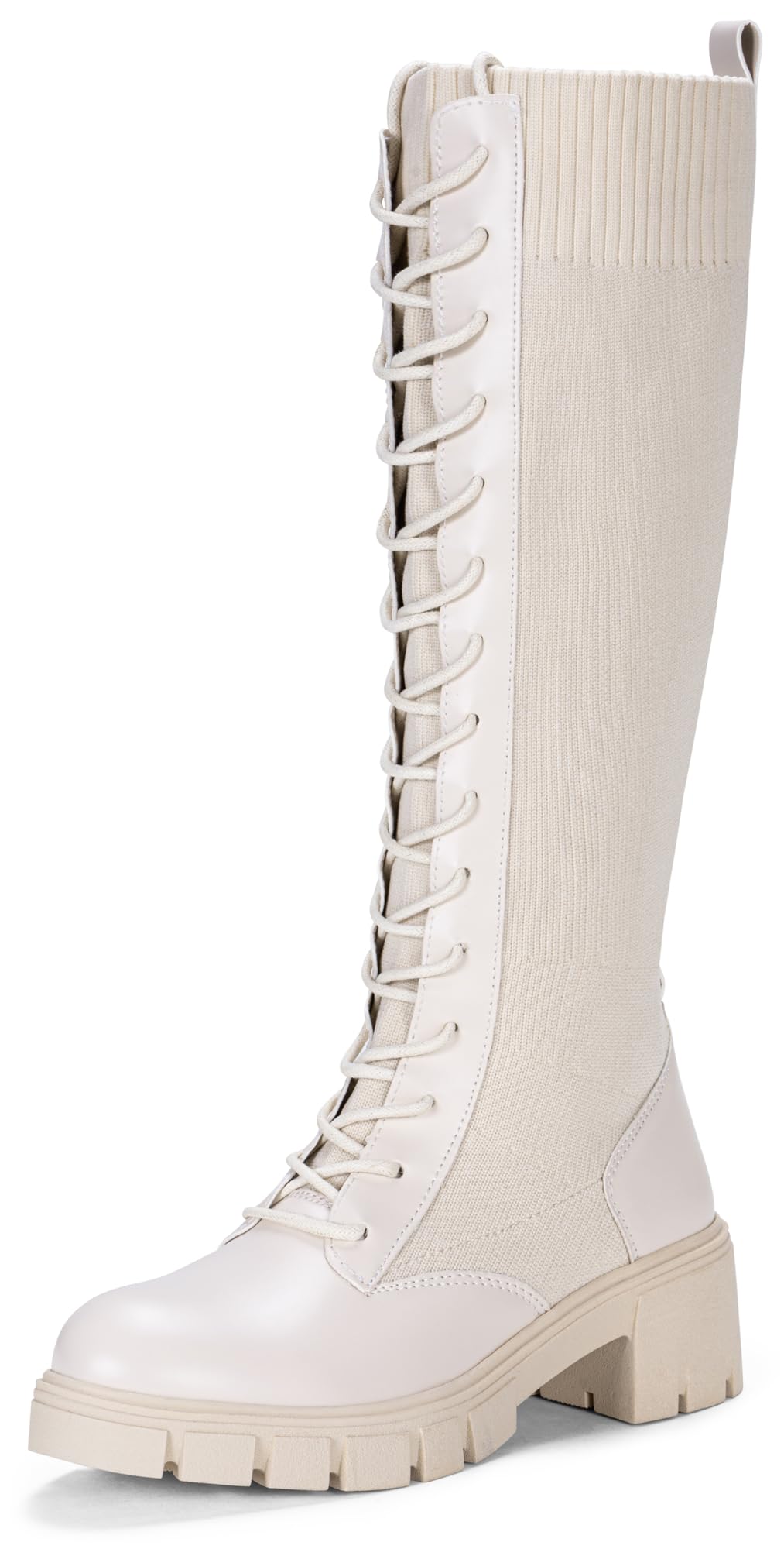 Jeossy Womens Knee High Combat 9603 Boots Tall Platform Chunky Heel Boots Wide Claf