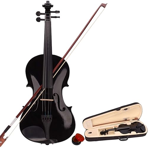 4/4 Acoustic Violin Set Full Size with Case, Bow and Free Rosin for Adults, Learners Age 11+, Black