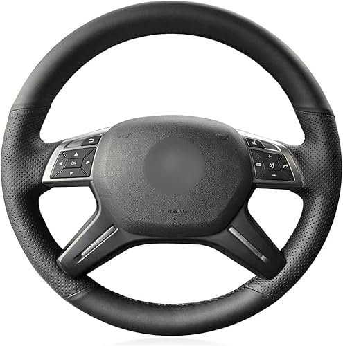 Hand-Stitched Black Leather Car Steering Wheel Cover, for Mercedes-Benz GL350 ML350 Ceed Cerato DIY Breathable Steering Wheel Covers