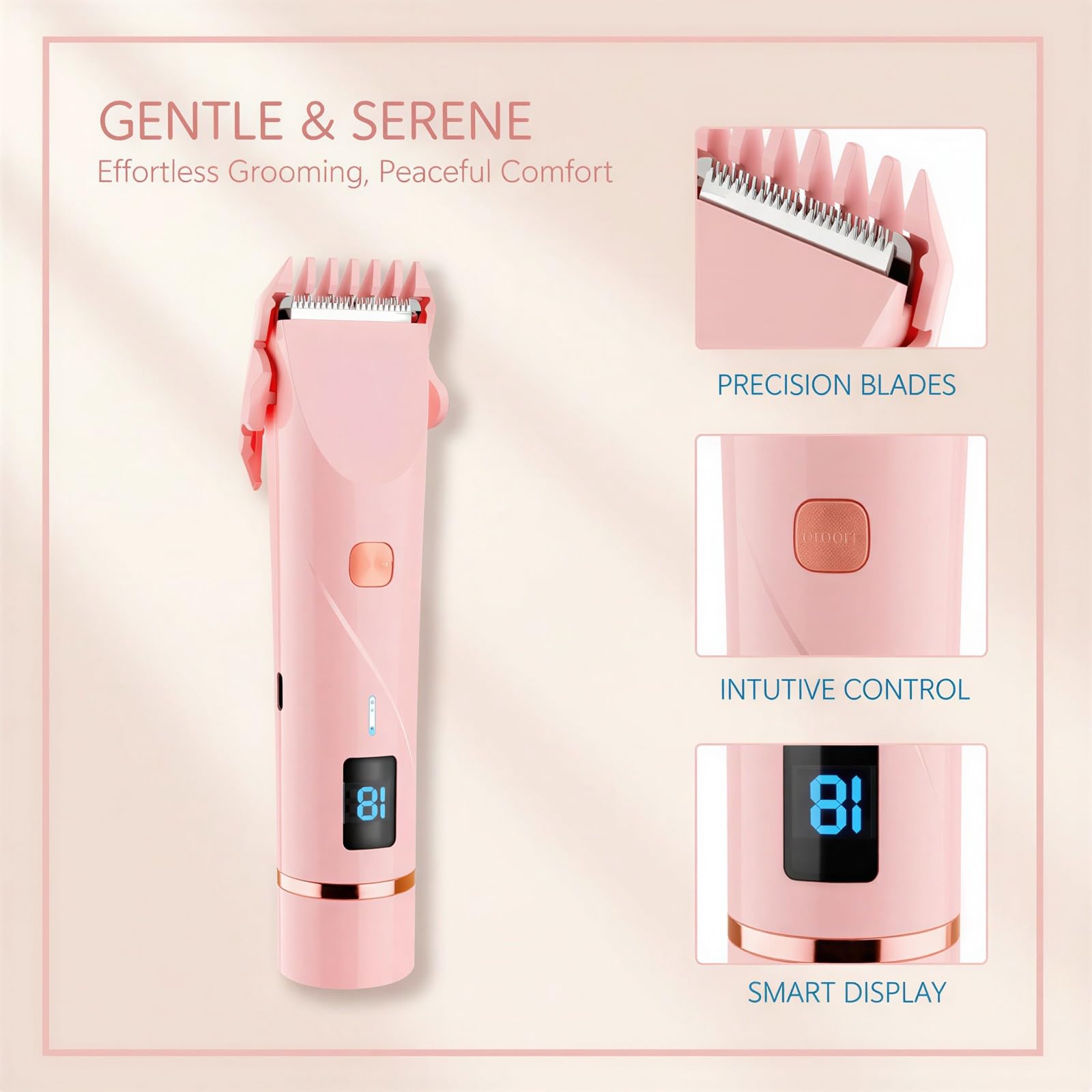 Bikini-Trimmer für Frauen, 2-in-1 elektrischer Bikini-Trimmer und Körperrasierer mit Keramikklinge, wasserdicht, mit LED-Akkuanzeige, für Intimbereiche, Achseln und Beine, Rosa