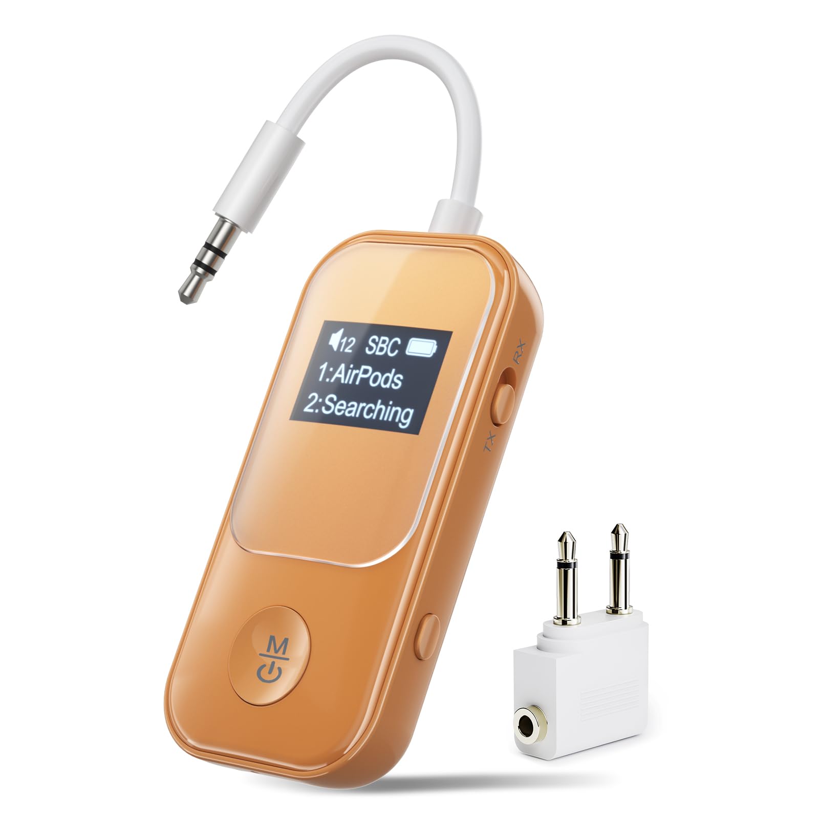 Nulaxy Transmisor y Receptor Bluetooth, Chip Qualcomm, Color Naranja | Un adaptador Bluetooth 2 en 1 diseñado especÃficamente para aviones cuenta con un puerto de salida auxiliar de 3,5 mm.