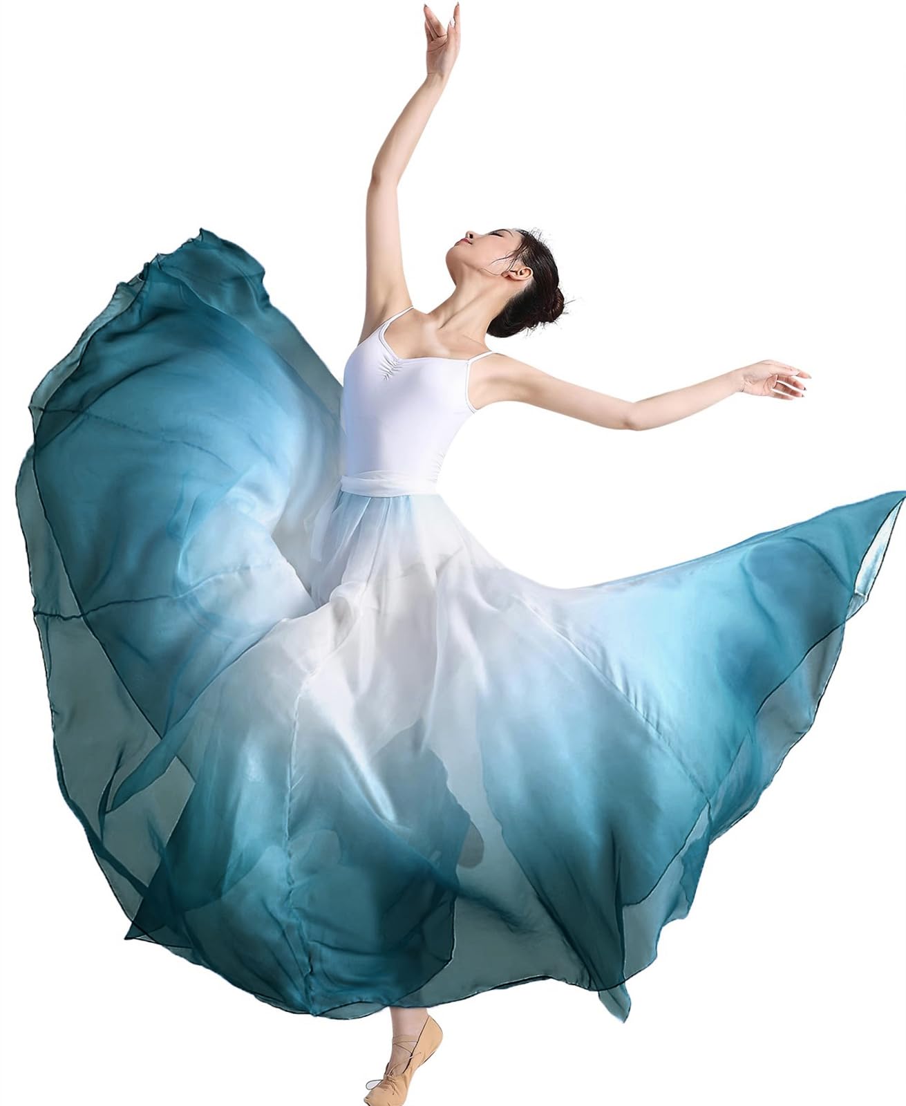 ORIDOOR 720 35" Long Women's Fairy Lyrical Dance Skirt Gradient Color Swing Skirt Ballet Modren Dance Costumes, A Gradient Cyan, One Size