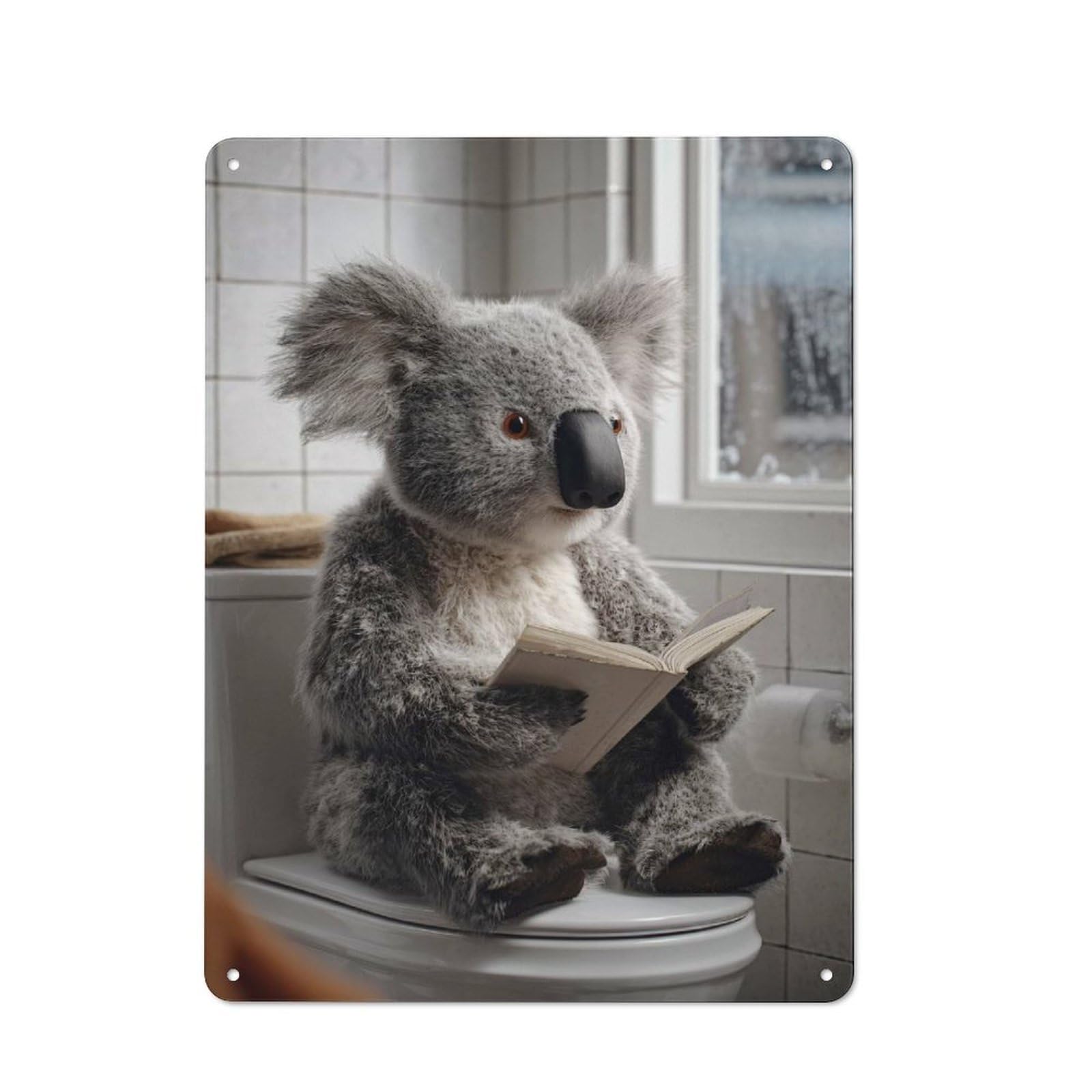 Junmoney Style-11 Koala Reading On Toilet Decorative Tin Sign 40X30cm, Country Country Wall Plaque For Dining Room, Cafe, Entryway Or Family Room